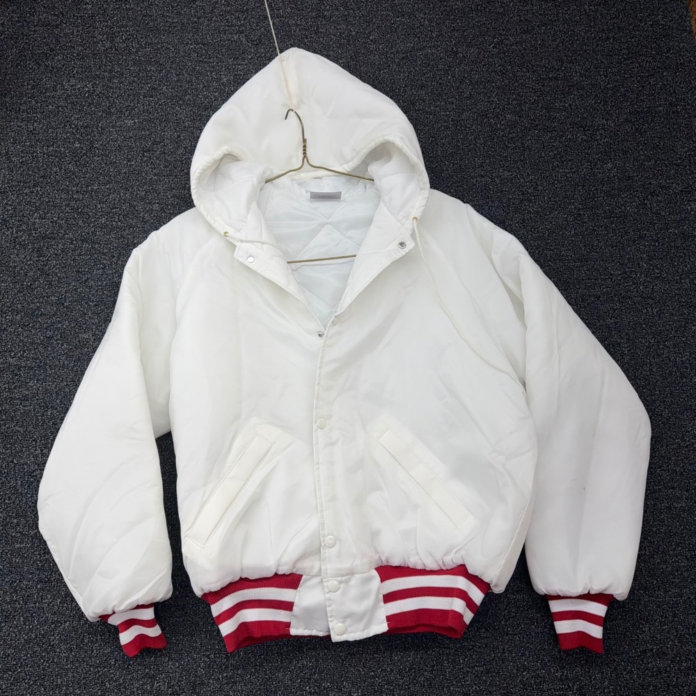 Vintage Hooded Varsity Jacket S White Harvard Clothing Athletic Otterwear USA